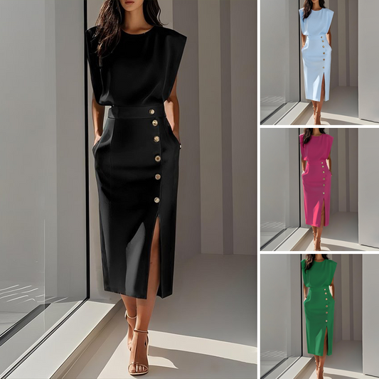Elegante vestido midi de serraje para mujer