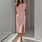 Elegante vestido midi de serraje para mujer