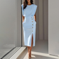 Elegante vestido midi de serraje para mujer