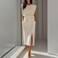 Elegante vestido midi de serraje para mujer