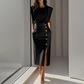 Elegante vestido midi de serraje para mujer