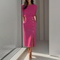 Elegante vestido midi de serraje para mujer