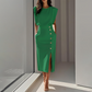 Elegante vestido midi de serraje para mujer