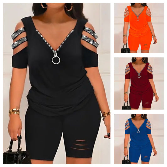 💖Verano 2025 nuevo estilo💖Mono🎁 corto con cuello en V y cremallera estrecha con hombros descubiertos