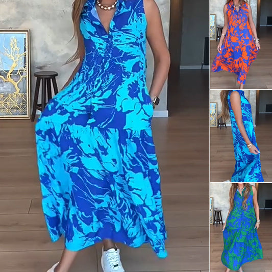 💕Venta caliente 50% de descuento💕en vestido largo👗 sin mangas con estampado de moda para mujer