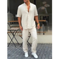 ✨Venta caliente 50% OFF✨Conjunto👔 de 2 piezas de tops y pantalones de manga corta con solapa sólida para hombre