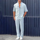 ✨Venta caliente 50% OFF✨Conjunto👔 de 2 piezas de tops y pantalones de manga corta con solapa sólida para hombre