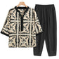 Conjunto de dos piezas para mujer: top casual holgado con mangas 3/4 y pantalón