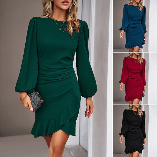 💝Elegante vestido de mujer con mangas abullonadas y dobladillo🎉 con flecos