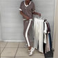 Conjunto casual de top y pantalón con cuello en V para mujer