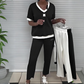 Conjunto casual de top y pantalón con cuello en V para mujer
