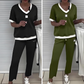 Conjunto casual de top y pantalón con cuello en V para mujer