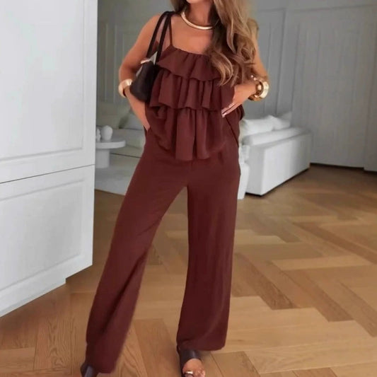 🌹👗 Traje de hoja de loto de rosa roja sólida de verano 2025