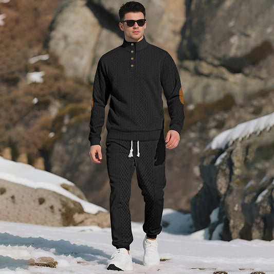 Top informal de cuello alto en jacquard y pantalones con puños elásticos