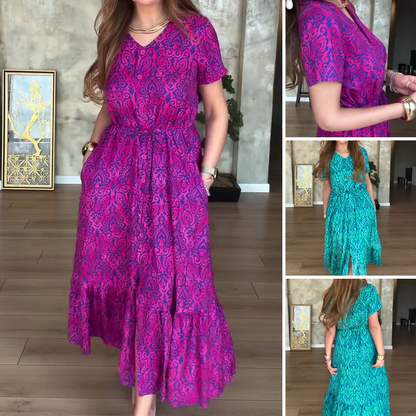🌸Vestido floral con cuello en V para mujer de talla grande