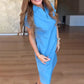 Vestido casual de mezclilla de manga corta con cuello en V para mujer