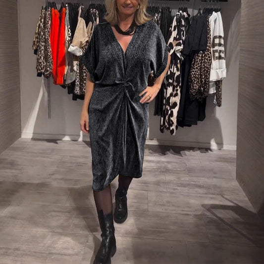✨ 2025 Nuevo vestido midi con brillo y cuello en V elegante para mujer