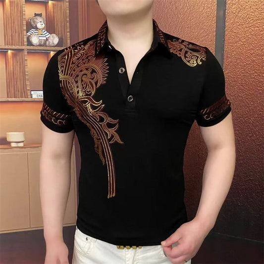 Camiseta de 3 botones con solapa de moda para hombre