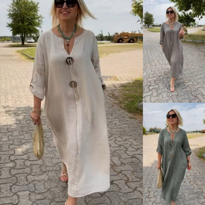 Vestido suelto con detalle de botones único para mujer