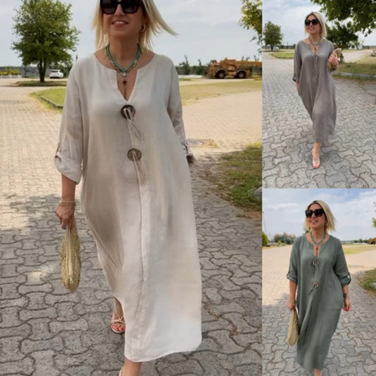 Vestido suelto con detalle de botones único para mujer