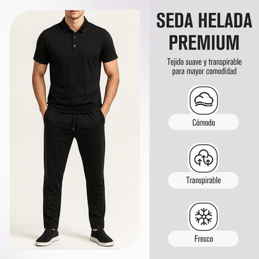 Conjunto de Camiseta con Cuello de Solapa y Pantalón para Hombre en Seda Helada