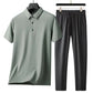Conjunto de Camiseta con Cuello de Solapa y Pantalón para Hombre en Seda Helada