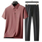 Conjunto de Camiseta con Cuello de Solapa y Pantalón para Hombre en Seda Helada