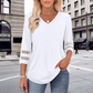 Camiseta casual sólida con cuello en V para mujer con mangas 3/4