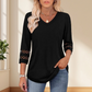 Camiseta casual sólida con cuello en V para mujer con mangas 3/4