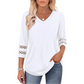 Camiseta casual sólida con cuello en V para mujer con mangas 3/4