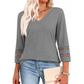 Camiseta casual sólida con cuello en V para mujer con mangas 3/4