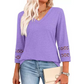 Camiseta casual sólida con cuello en V para mujer con mangas 3/4