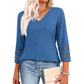 Camiseta casual sólida con cuello en V para mujer con mangas 3/4