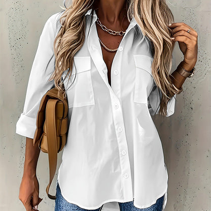 🌸Nueva llegada camisa de manga larga de manga larga de color liso 50%💖
