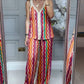 Conjunto de estampado de ondas coloridas-Top con tirantes finos y pantalones de pierna ancha