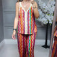 Conjunto de estampado de ondas coloridas-Top con tirantes finos y pantalones de pierna ancha