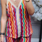 Conjunto de estampado de ondas coloridas-Top con tirantes finos y pantalones de pierna ancha