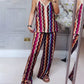 Conjunto de estampado de ondas coloridas-Top con tirantes finos y pantalones de pierna ancha