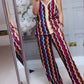 Conjunto de estampado de ondas coloridas-Top con tirantes finos y pantalones de pierna ancha