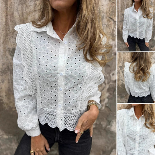 Top de solapa con ribete de encaje casual para mujer