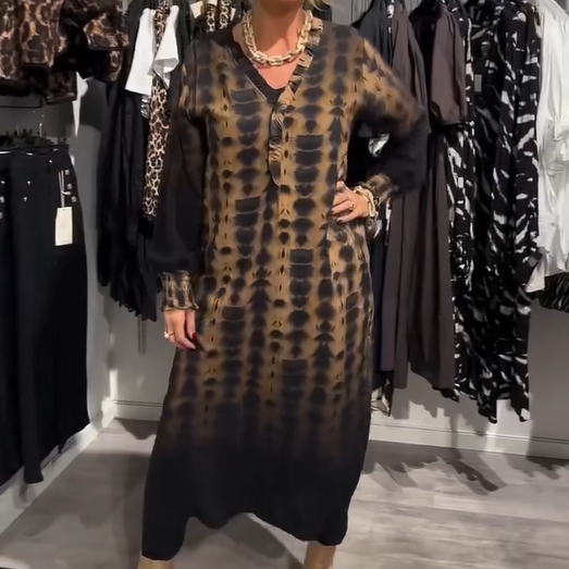 Vestido largo suelto con cuello en V y estampado de leopardo para mujer