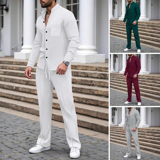 Conjunto de camisa y pantalón de punto gofre para hombre