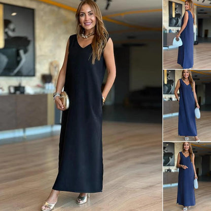 💕Elegante vestido sin mangas con cuello en V para mujer