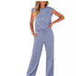 Conjunto de 2 piezas de top casual sin mangas y pantalones con cordón para mujer