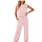 Conjunto de 2 piezas de top casual sin mangas y pantalones con cordón para mujer