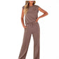 Conjunto de 2 piezas de top casual sin mangas y pantalones con cordón para mujer