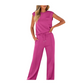 Conjunto de 2 piezas de top casual sin mangas y pantalones con cordón para mujer
