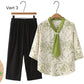 Elegante conjunto de top con cuello en V y pantalones rectos