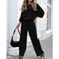 Conjunto casual de manga larga y pantalones de color sólido para mujer
