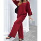 Conjunto casual de manga larga y pantalones de color sólido para mujer